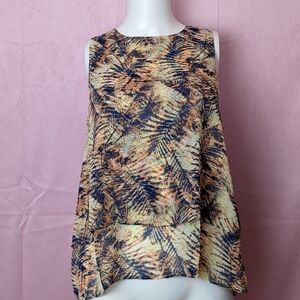 Urban Outfitters Lumiere Tropical Sleeveless Tiered Ruffle Blouse size Small